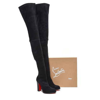 Christian Louboutin Veau Velours Verusch 100 Over The Knee Boots 36.5 Black 7 of 14