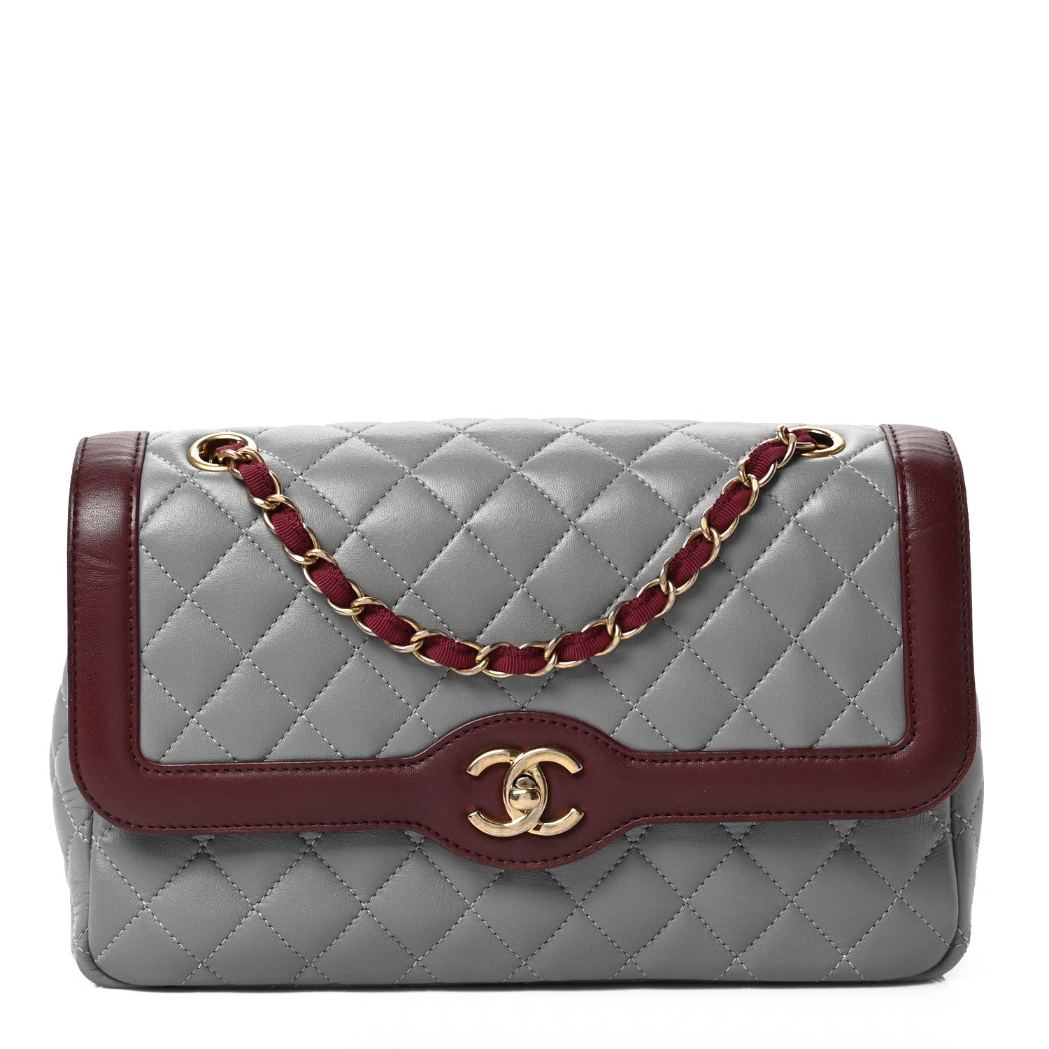 Chanel Lambskin Quilted Medium Two Tone Day Flap Grey Burgundy 1 of 7