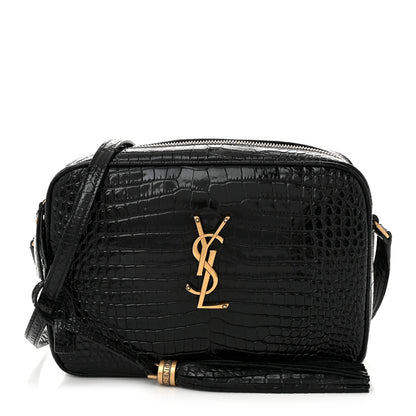 Saint Laurent Patent Calfskin Crocodile Embossed Monogram Lou Camera Bag Black 1 of 11