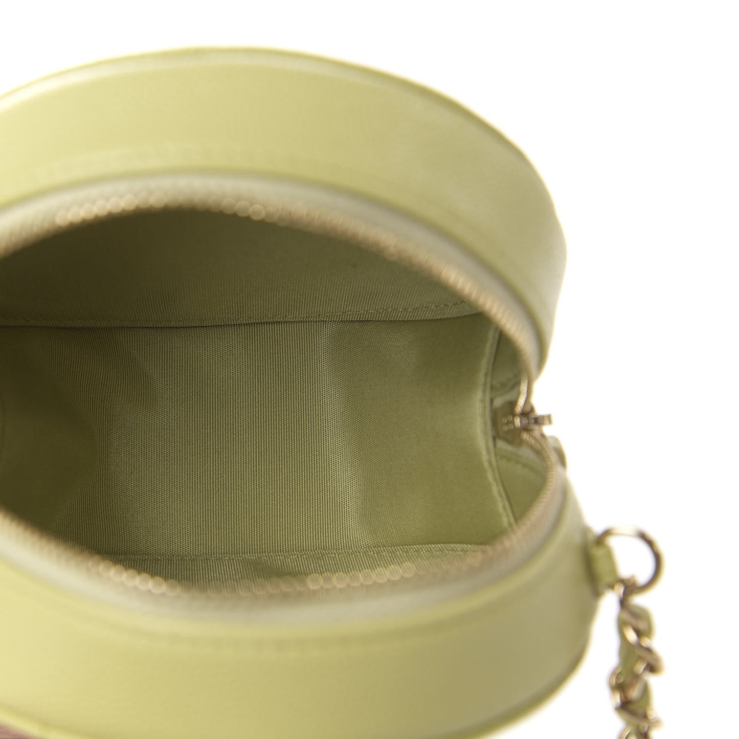Caviar Quilted French New Wave Round Clutch With Chain Light Green