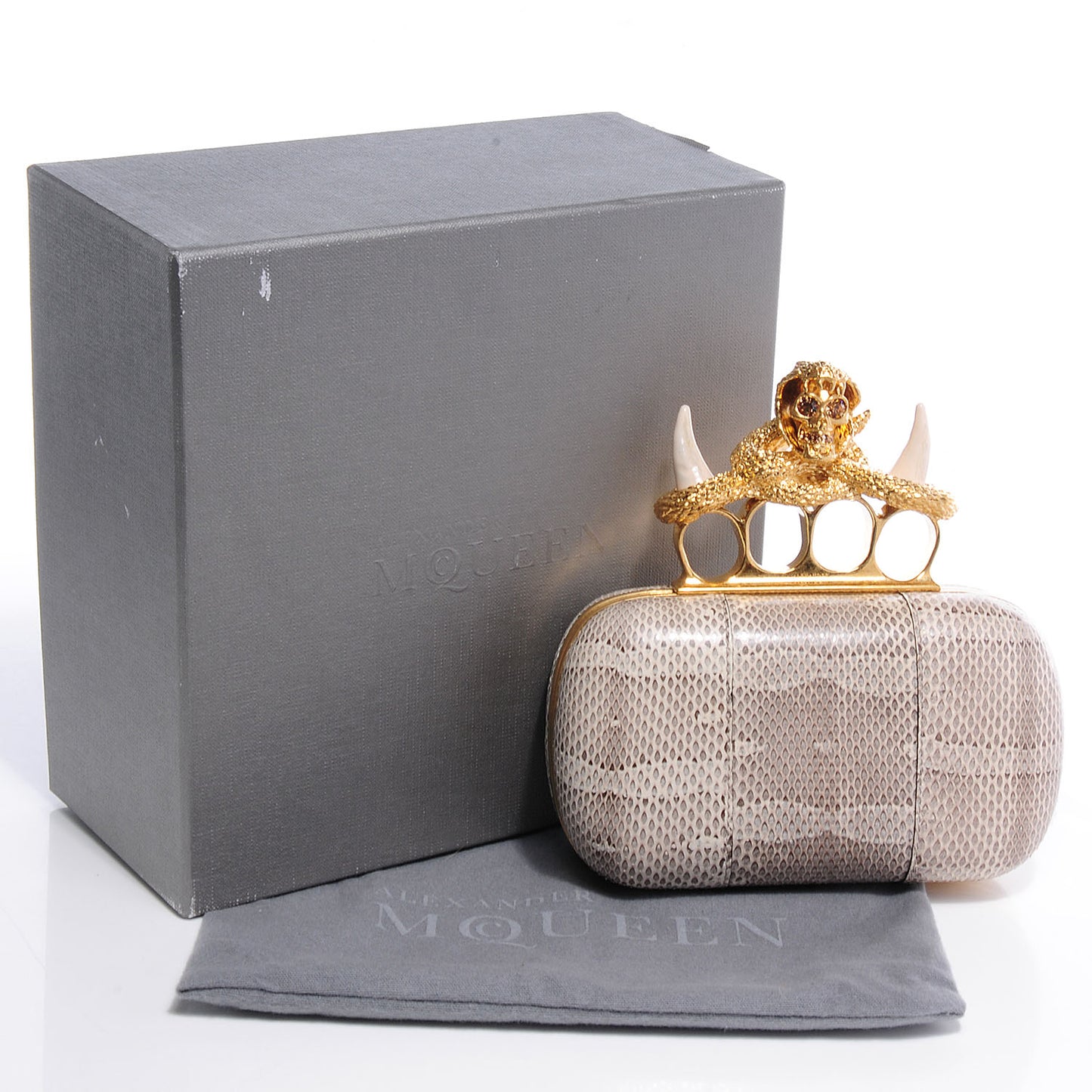 Ayers Snakeskin Horn Knucklebox Clutch Vintage Grey
