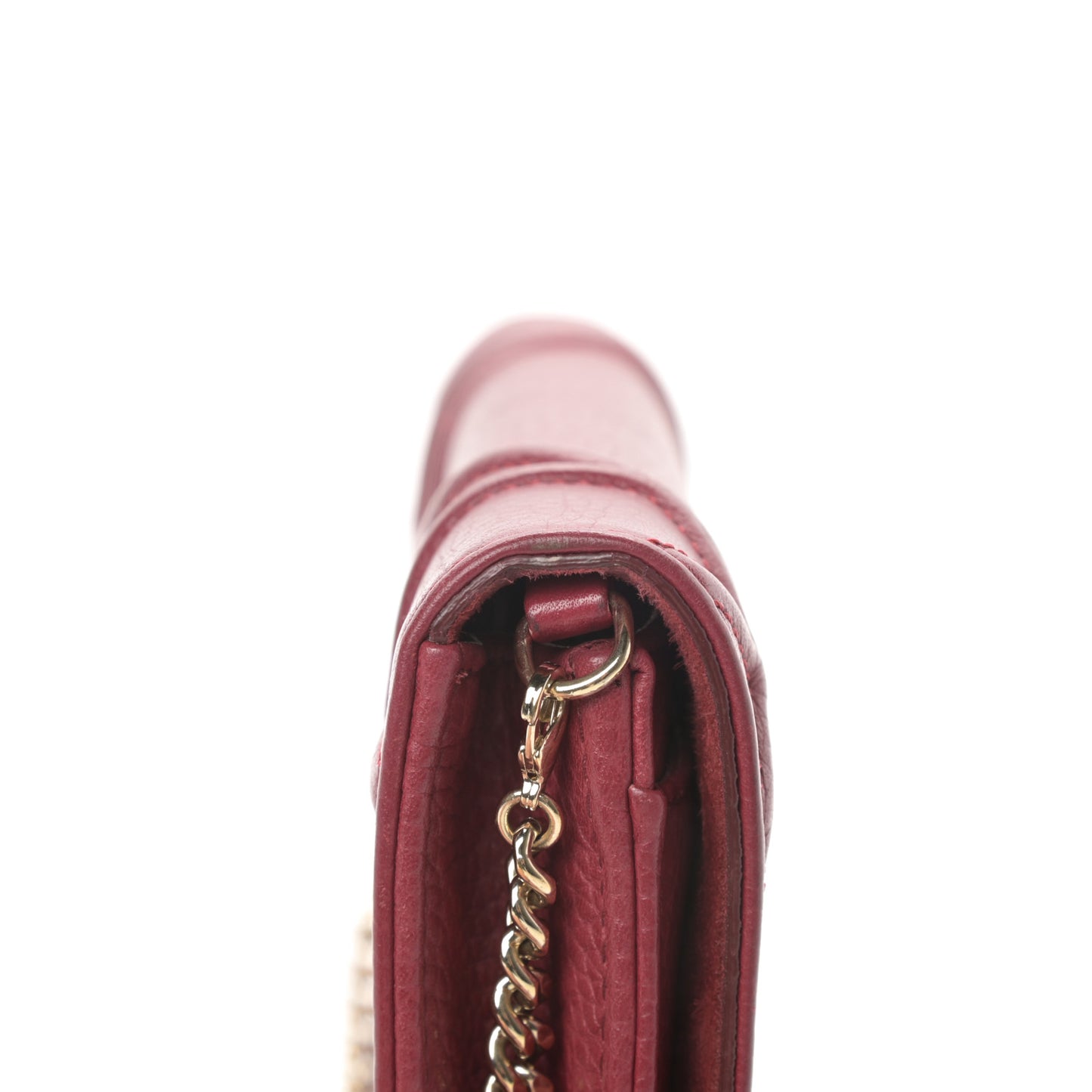 Grained Calfskin Diorama Wallet on Chain Pouch Burgundy