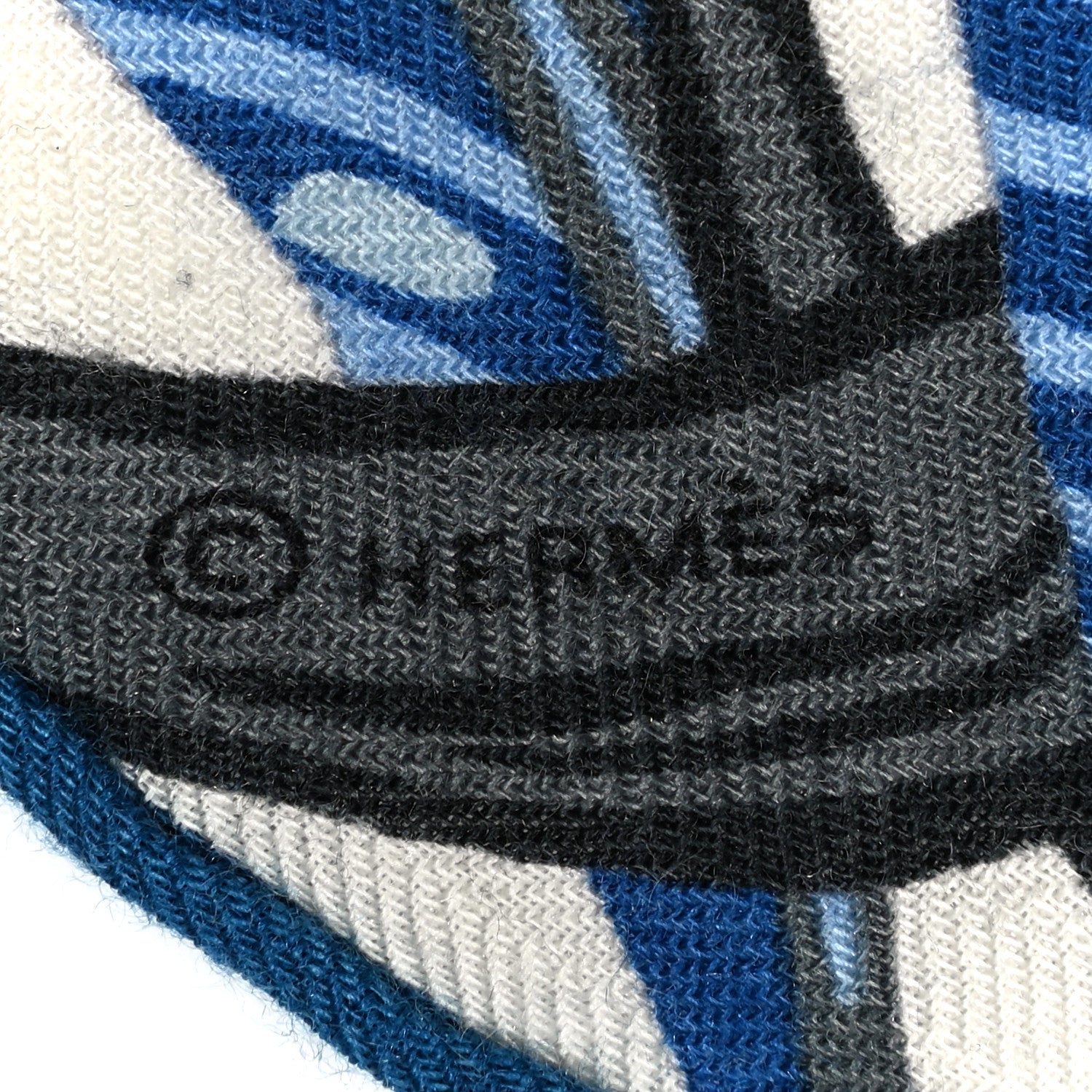 Hermes Cashmere Silk Jaguar Quetzal Shawl 140 Bleu Taupe Gris 5 of 5