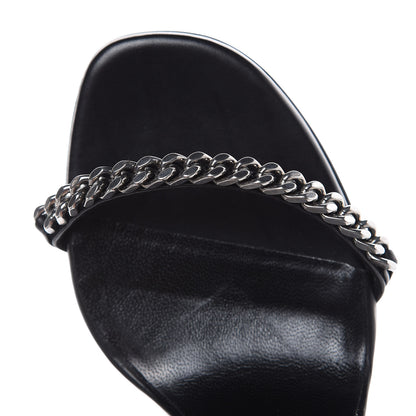 Saint Laurent Seta Calfskin Chain Jane 110 Ankle Strap Sandals 36 Black 9 of 11