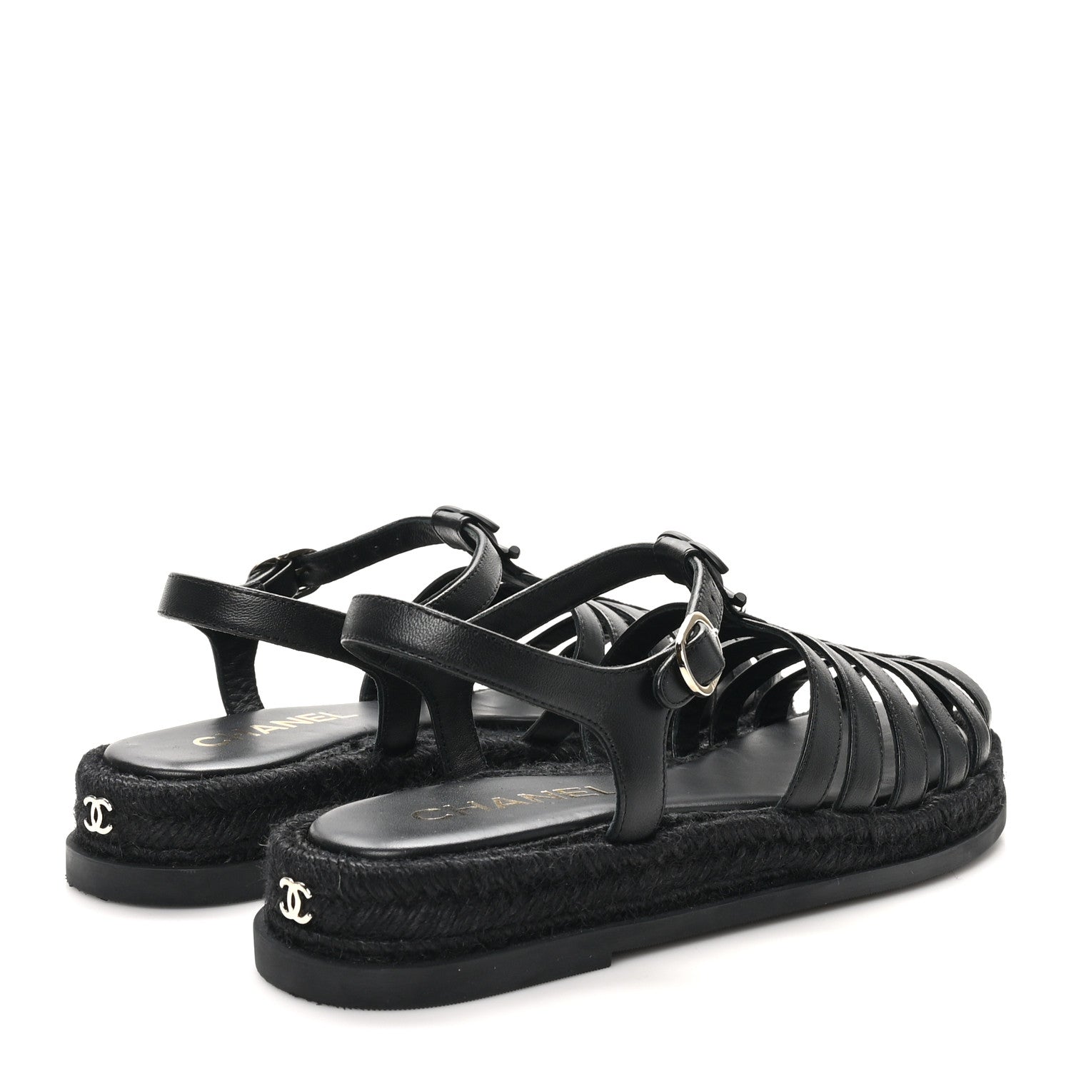 Chanel Lambskin Espadrille Sandals 40 Black 5 of 11