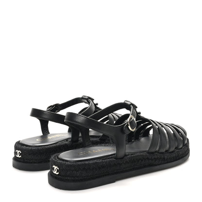 Chanel Lambskin Espadrille Sandals 40 Black 5 of 11