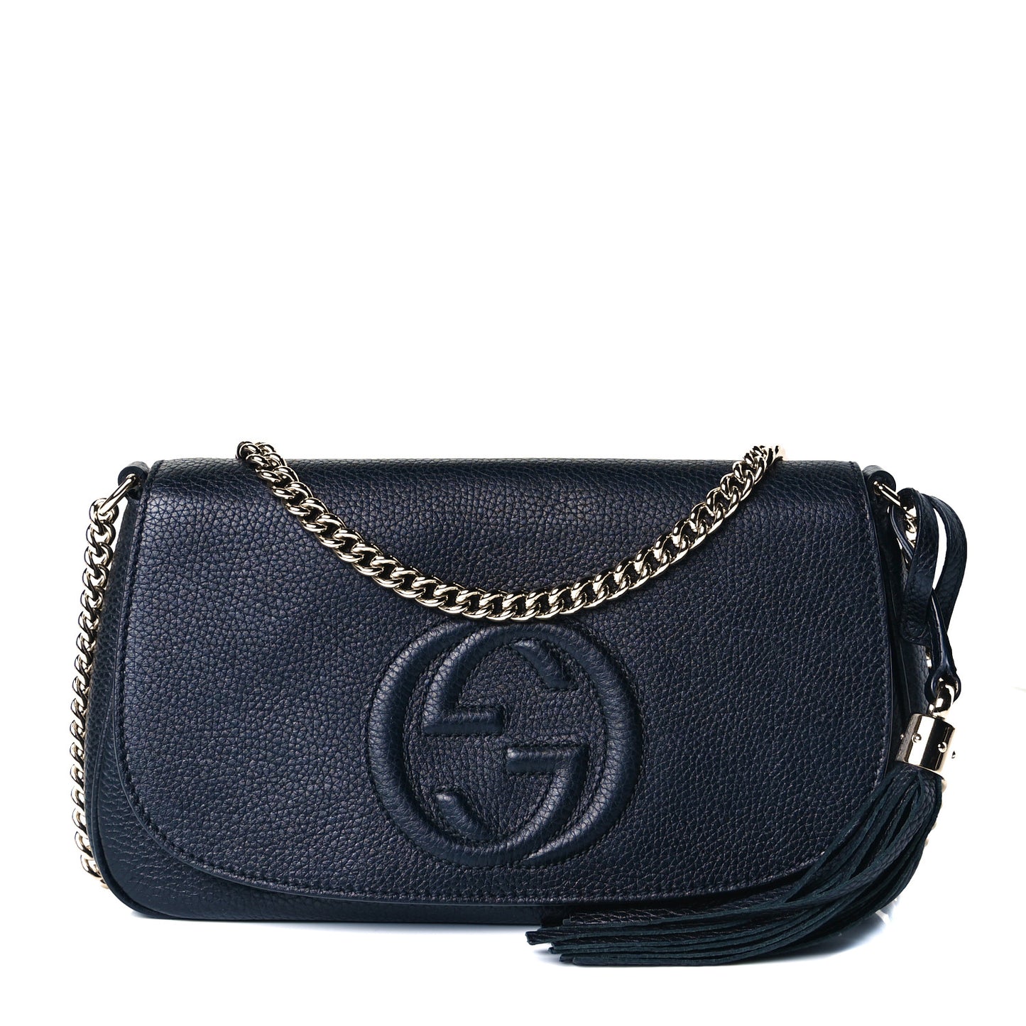 Pebbled Calfskin Medium Soho Flap Crossbody Black