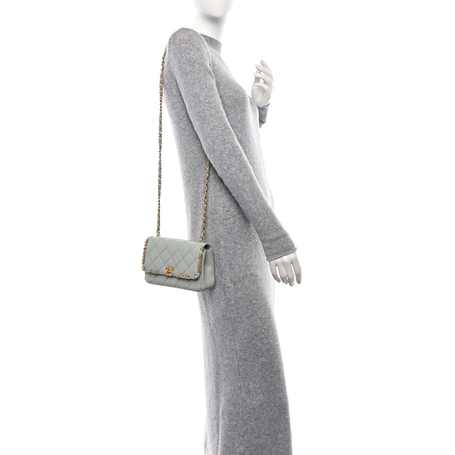 Chanel Lambskin Enamel Strass Quilted Mini Paris Monaco Flap Light Grey 2 of 10