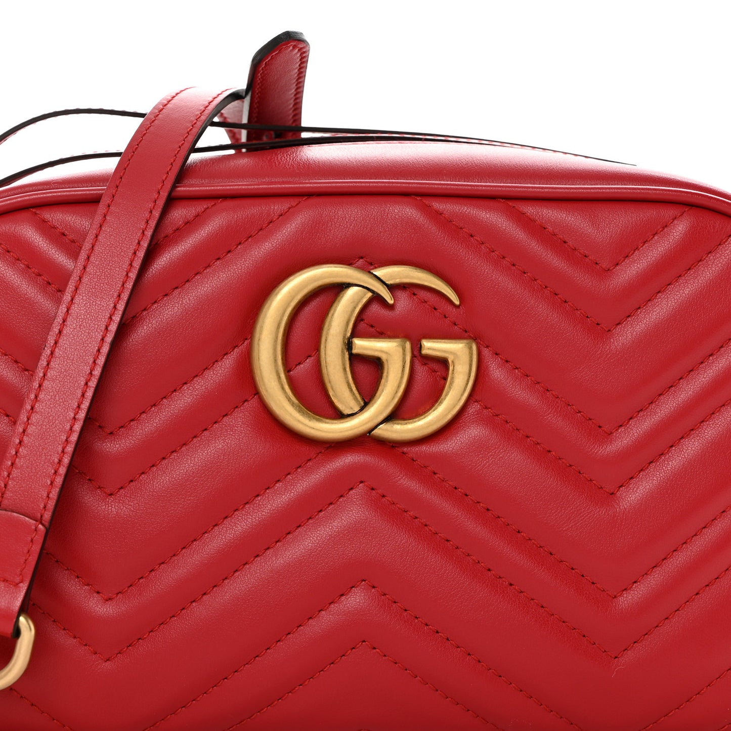 Calfskin Matelasse Small GG Marmont Chain Shoulder Bag Hibiscus Red