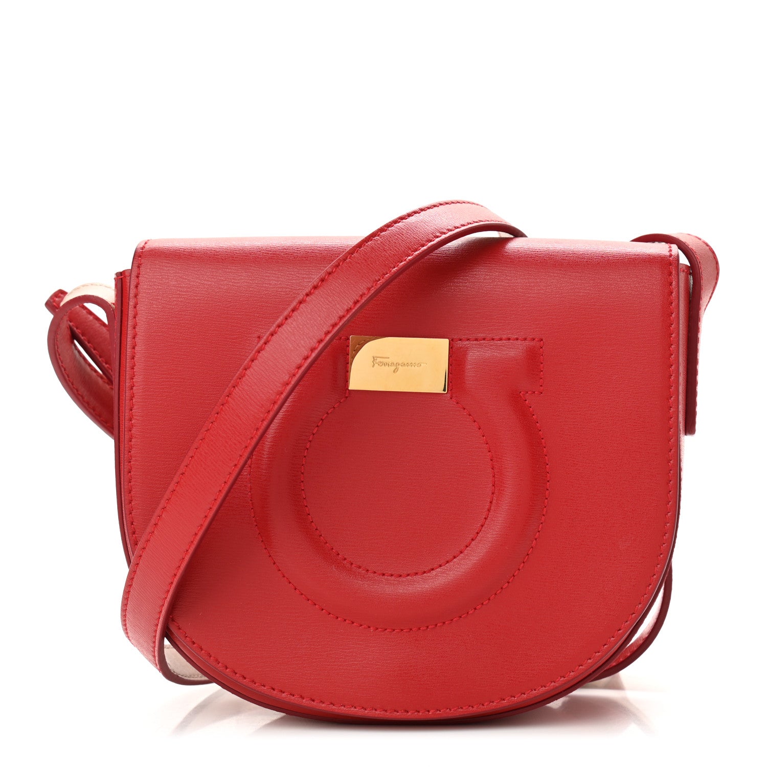 Salvatore Ferragamo Calfskin Gancio City Saddle Bag Red 1 of 9
