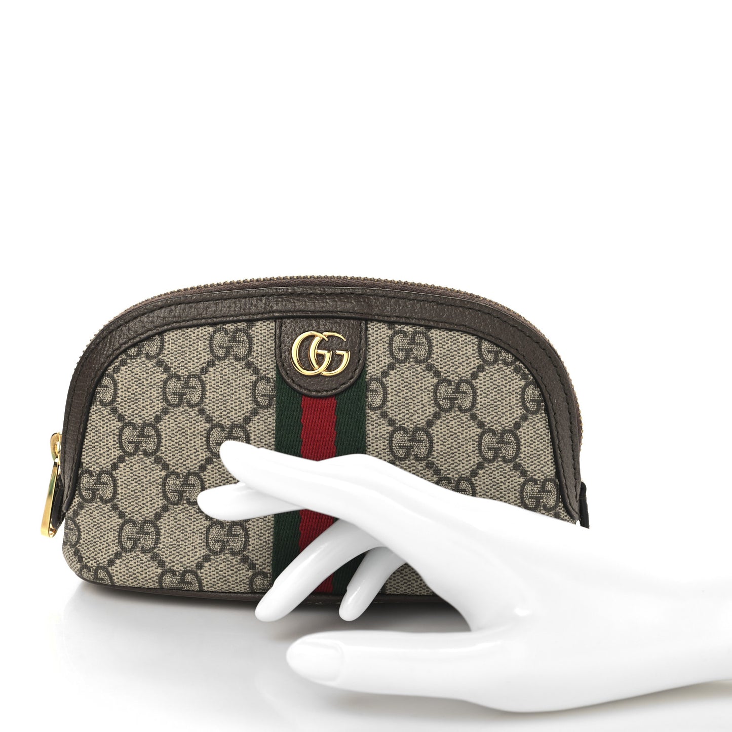 GG Supreme Monogram Textured Calfskin Web Medium Ophidia Cosmetic Case Beige Ebony New Acero