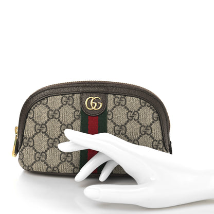 Gucci GG Supreme Monogram Textured Calfskin Web Medium Ophidia Cosmetic Case Beige Ebony New Acero 2 of 6