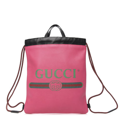 Gucci Grained Calfskin Logo Drawstring Backpack Box Pink Green Black 1 of 10