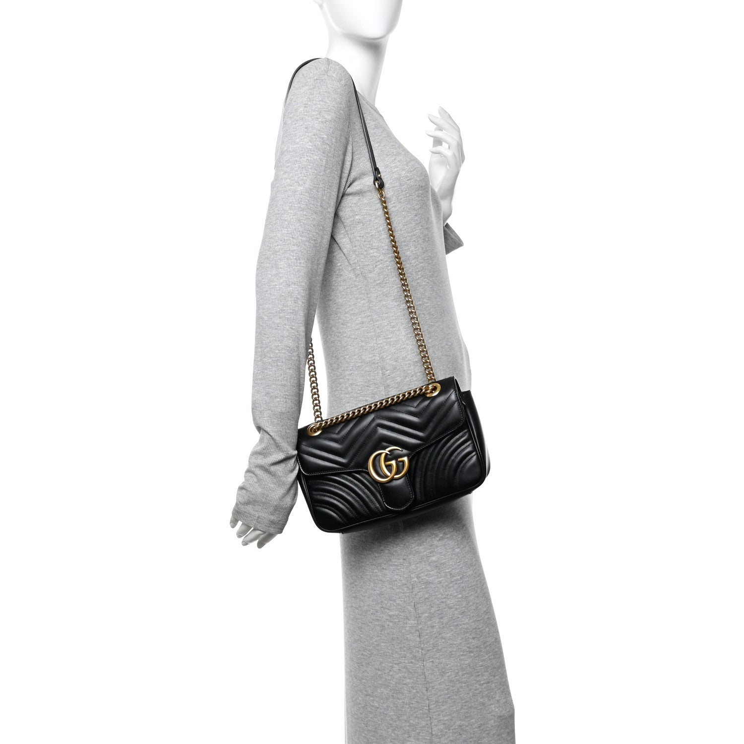 Gucci Calfskin Matelasse Small GG Marmont Shoulder Bag Black 2 of 10
