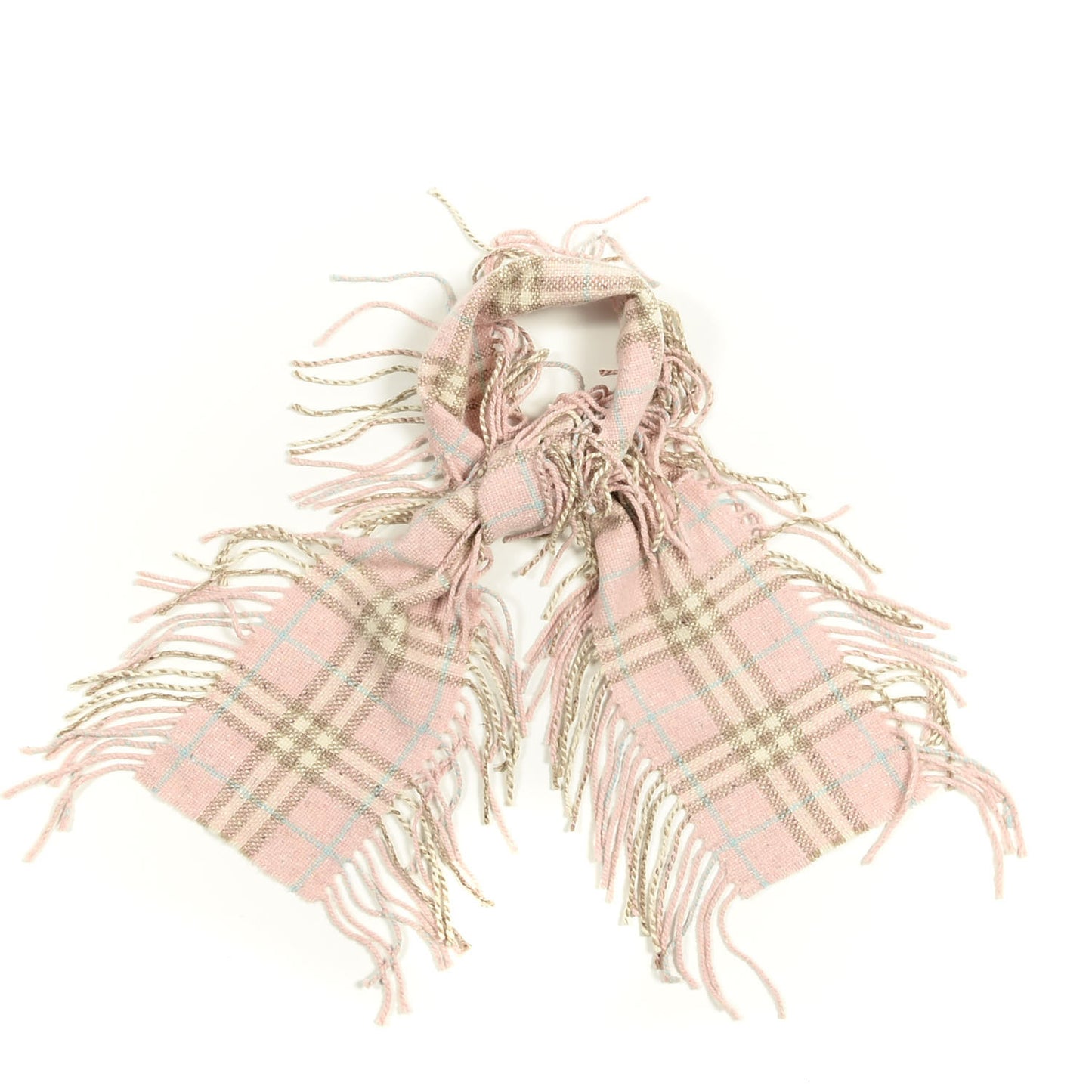 Merino Angora Wool Cashmere Check Happy Fringe Scarf Pink