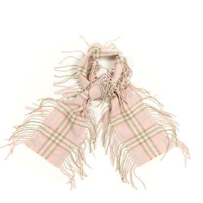 Burberry Merino Angora Wool Cashmere Check Happy Fringe Scarf Pink 1 of 3