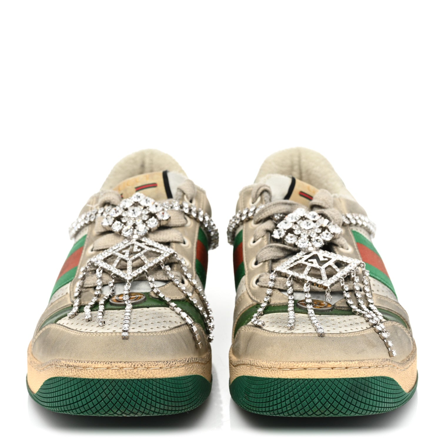 Gucci Nubuck Calfskin Web Removable Crystals Screener Sneakers 40 Dusty Milk New Mystic White 2 of 15