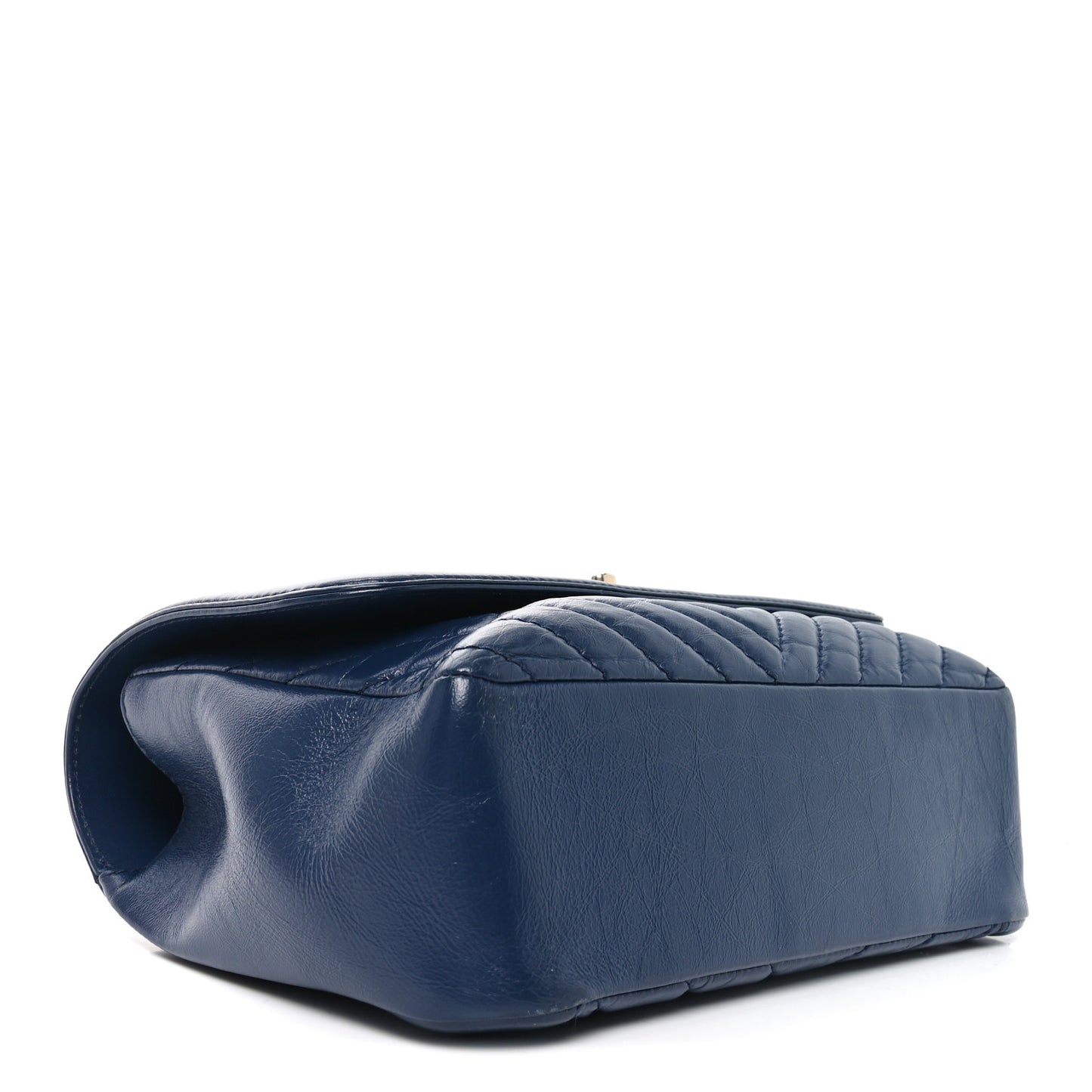 Calfskin Chevron Quilted Top Handle Flap Navy