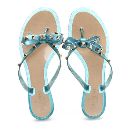 Valentino Garavani PVC Jelly Glitter Rockstud Bow Thong Sandals 40 Cerulean 2 of 8