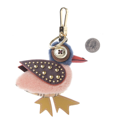 Burberry Calfskin Wool Studded Duck Bag Charm Ash Rose Multicolor 2 of 4