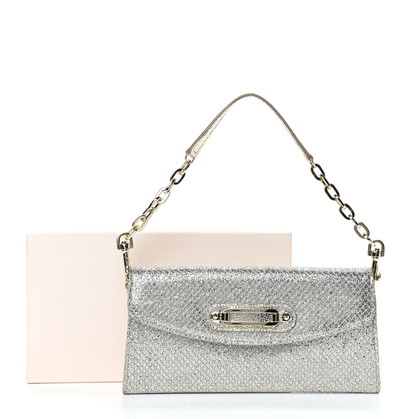 Glitter Fabric Large Riane Clutch Champagne