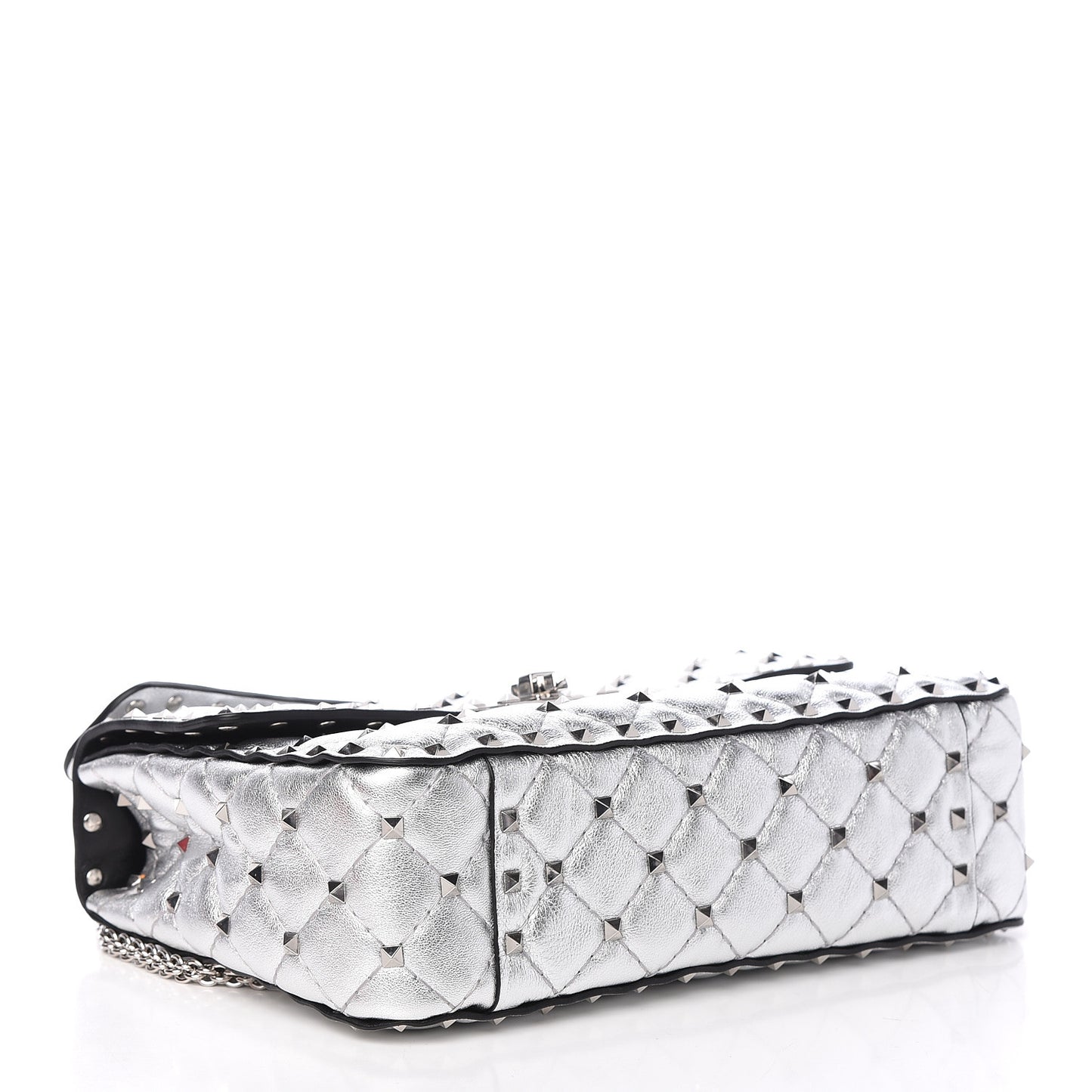 Metallic Nappa Medium Rockstud Spike Shoulder Bag Silver