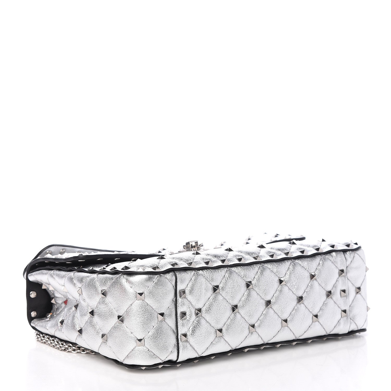 Valentino Garavani Metallic Nappa Medium Rockstud Spike Shoulder Bag Silver 4 of 11