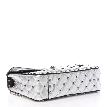 Valentino Garavani Metallic Nappa Medium Rockstud Spike Shoulder Bag Silver 4 of 11