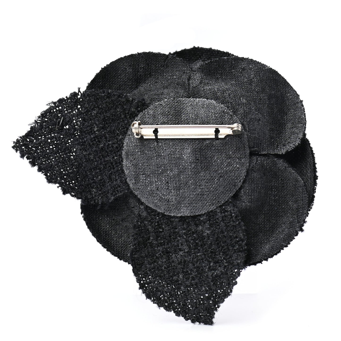 Tweed Camellia Pin Brooch Black