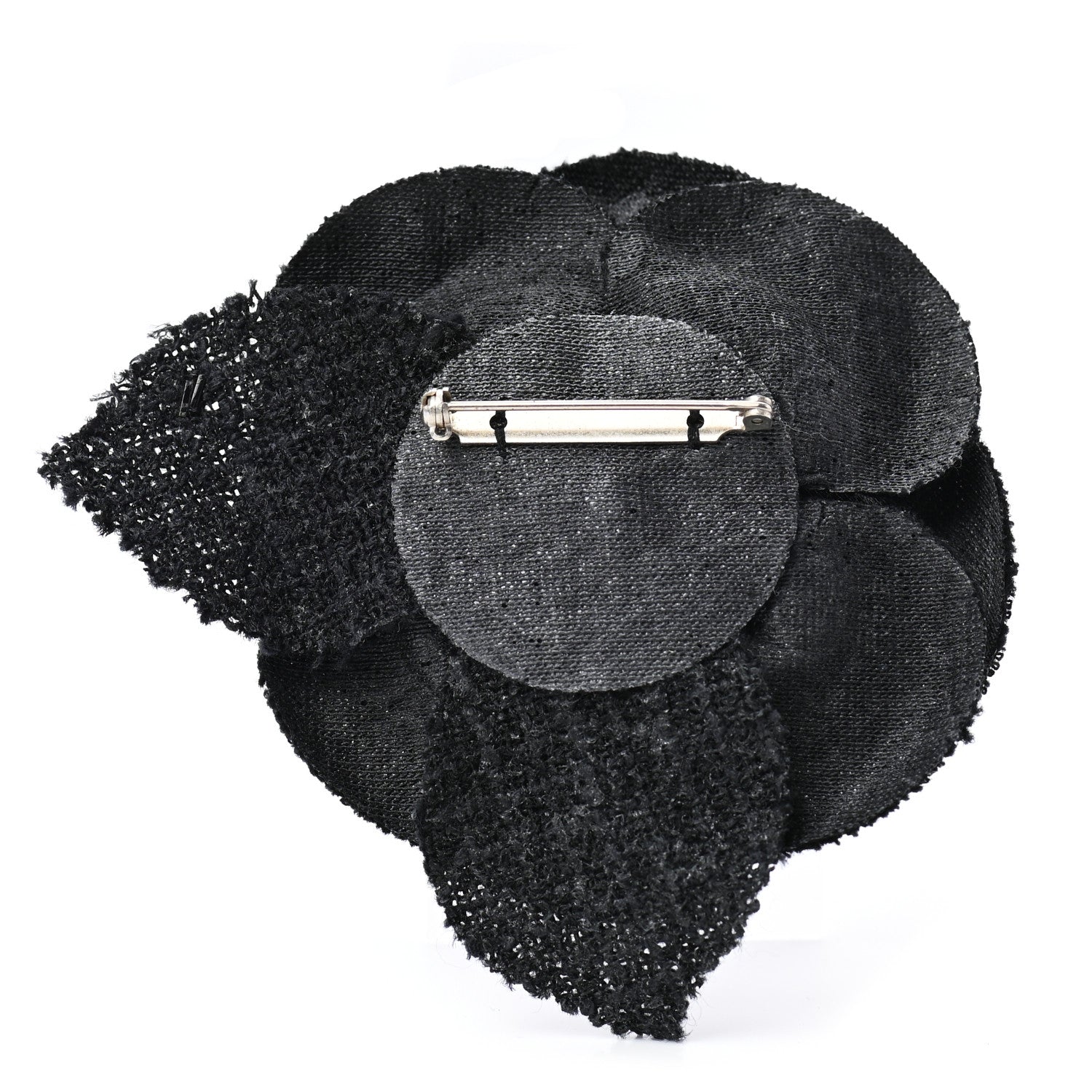 Chanel Tweed Camellia Pin Brooch Black 3 of 4
