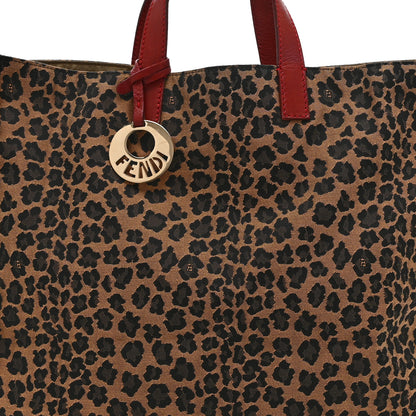 Fendi Jacquard Leopard Print Shopping Tote Brown Red 9 of 11