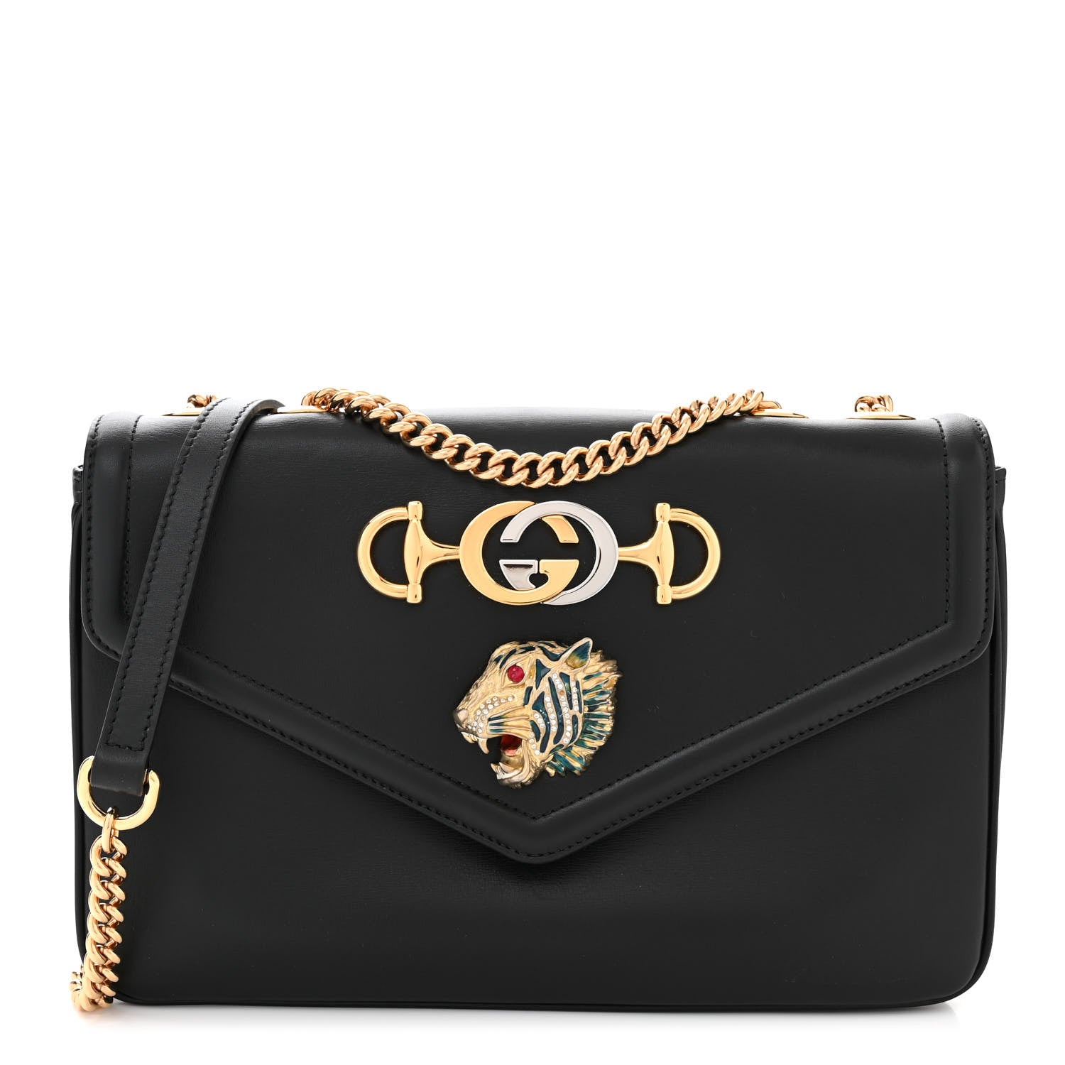 Gucci Vitello Palmellato Lux Crystal Medium Rajah Shoulder Bag Black 1 of 10