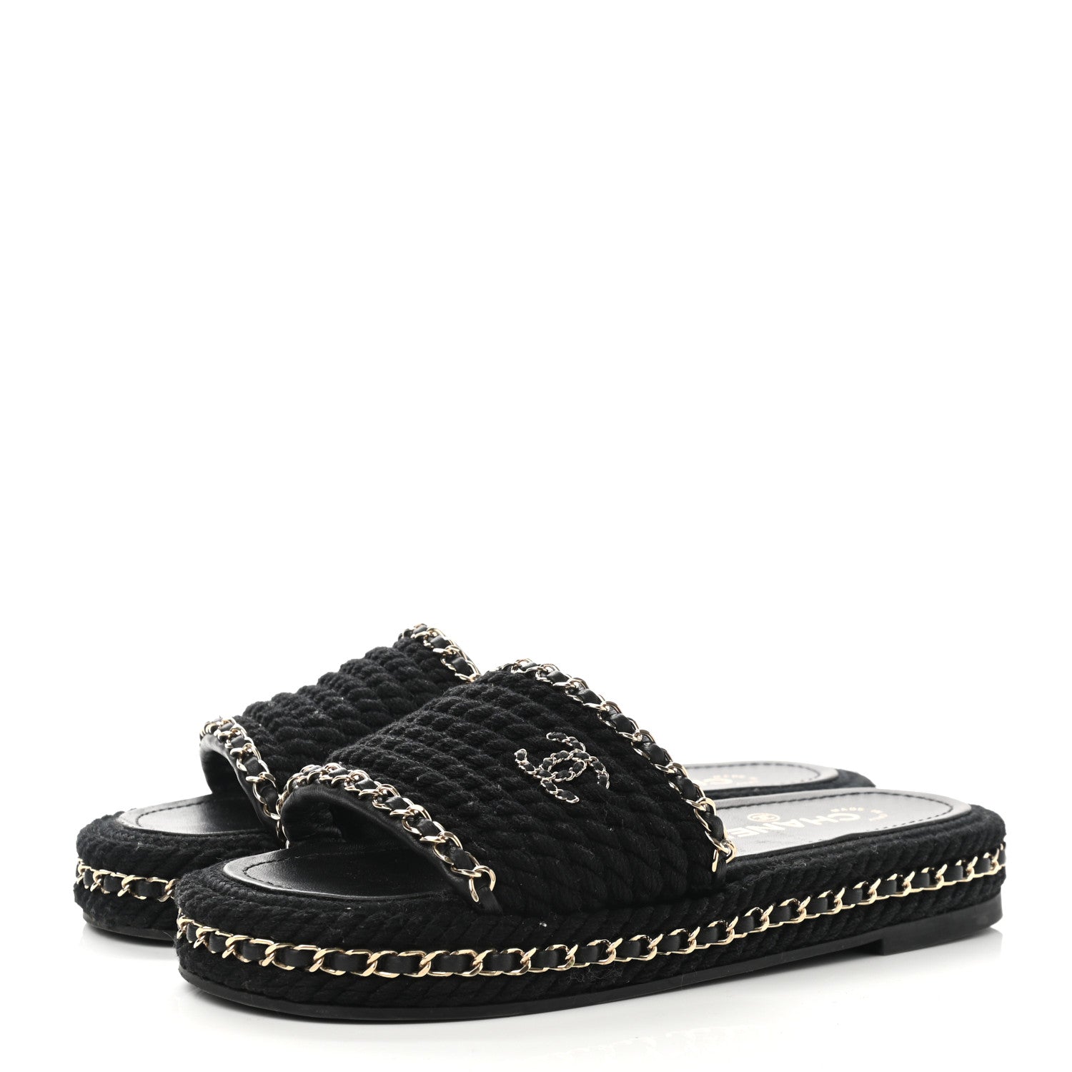 Chanel Cord Braided Chain Slide Sandals 37 Black 3 of 11