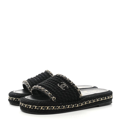 Chanel Cord Braided Chain Slide Sandals 37 Black 3 of 11