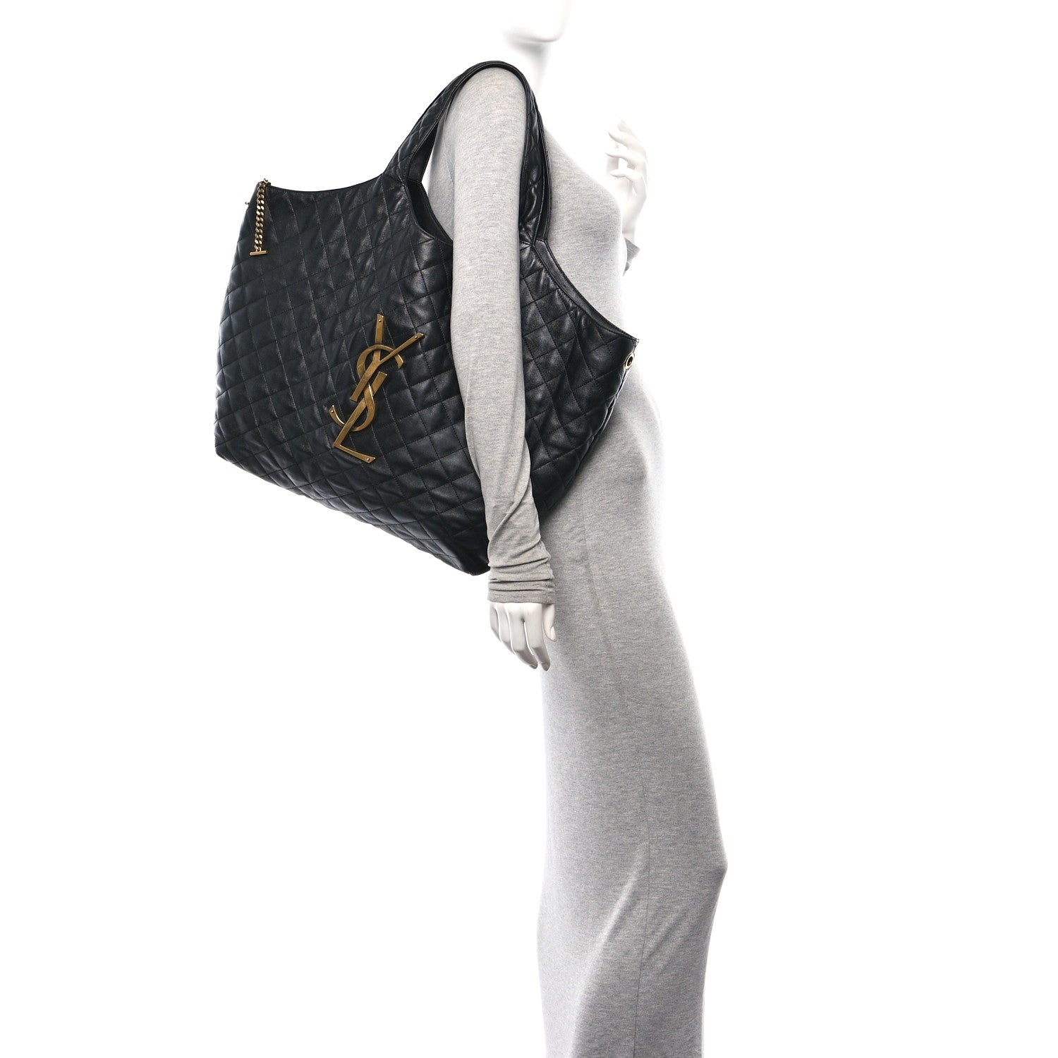 Saint Laurent Lambskin Quilted Maxi Icare Shopping Tote Black 2 of 12