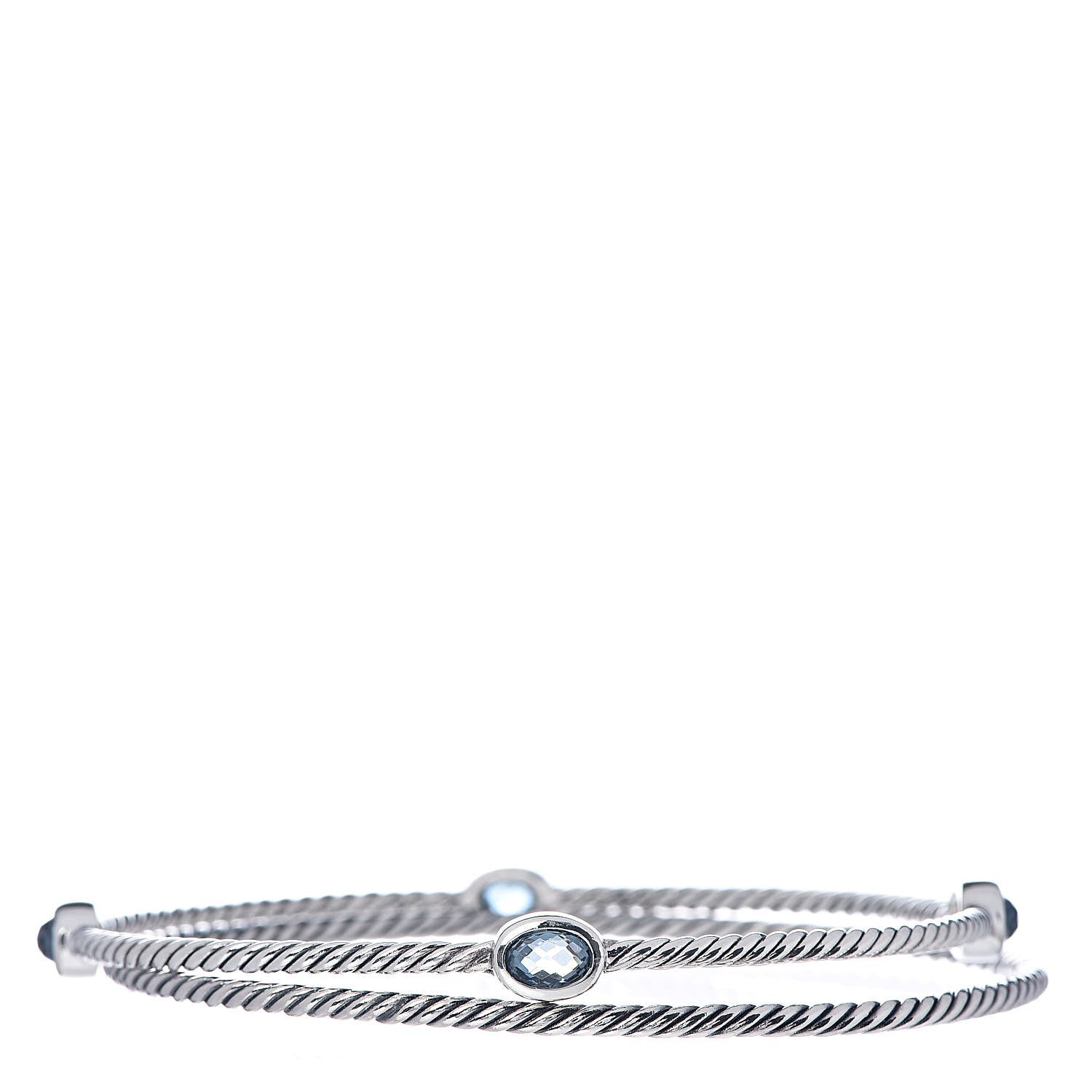 David Yurman Sterling Silver Hampton Blue Topaz Color Classics Bangle Bracelet Set of 2 1 of 6