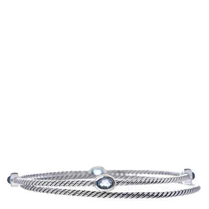 David Yurman Sterling Silver Hampton Blue Topaz Color Classics Bangle Bracelet Set of 2 1 of 6
