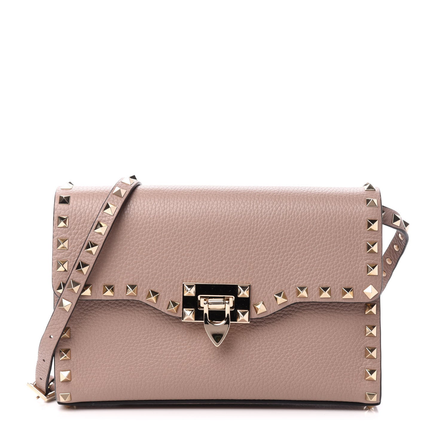 Pebbled Calfskin Medium Rockstud Flip Lock Crossbody Bag Poudre