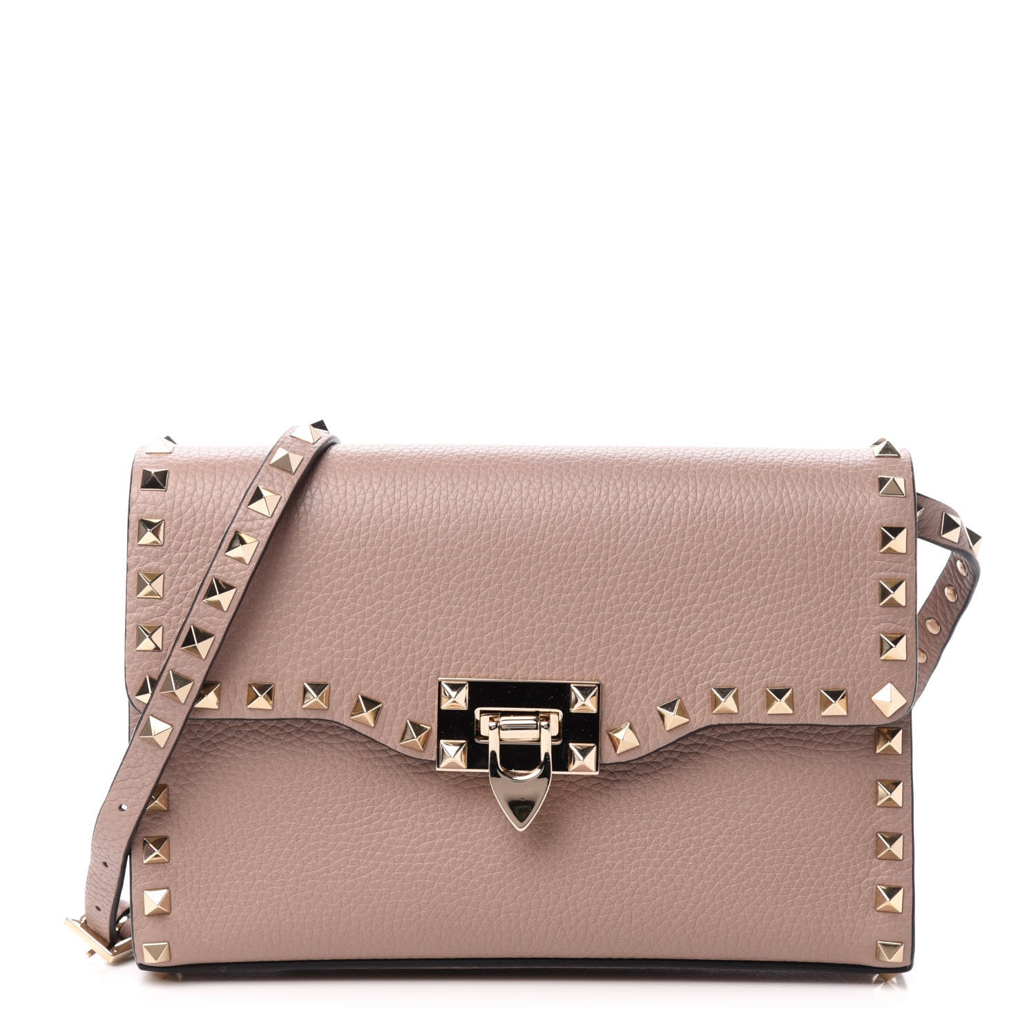 Valentino Garavani Pebbled Calfskin Medium Rockstud Flip Lock Crossbody Bag Poudre 1 of 10