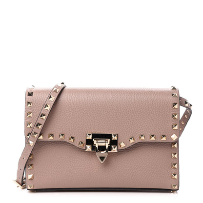 Valentino Garavani Pebbled Calfskin Medium Rockstud Flip Lock Crossbody Bag Poudre 1 of 10