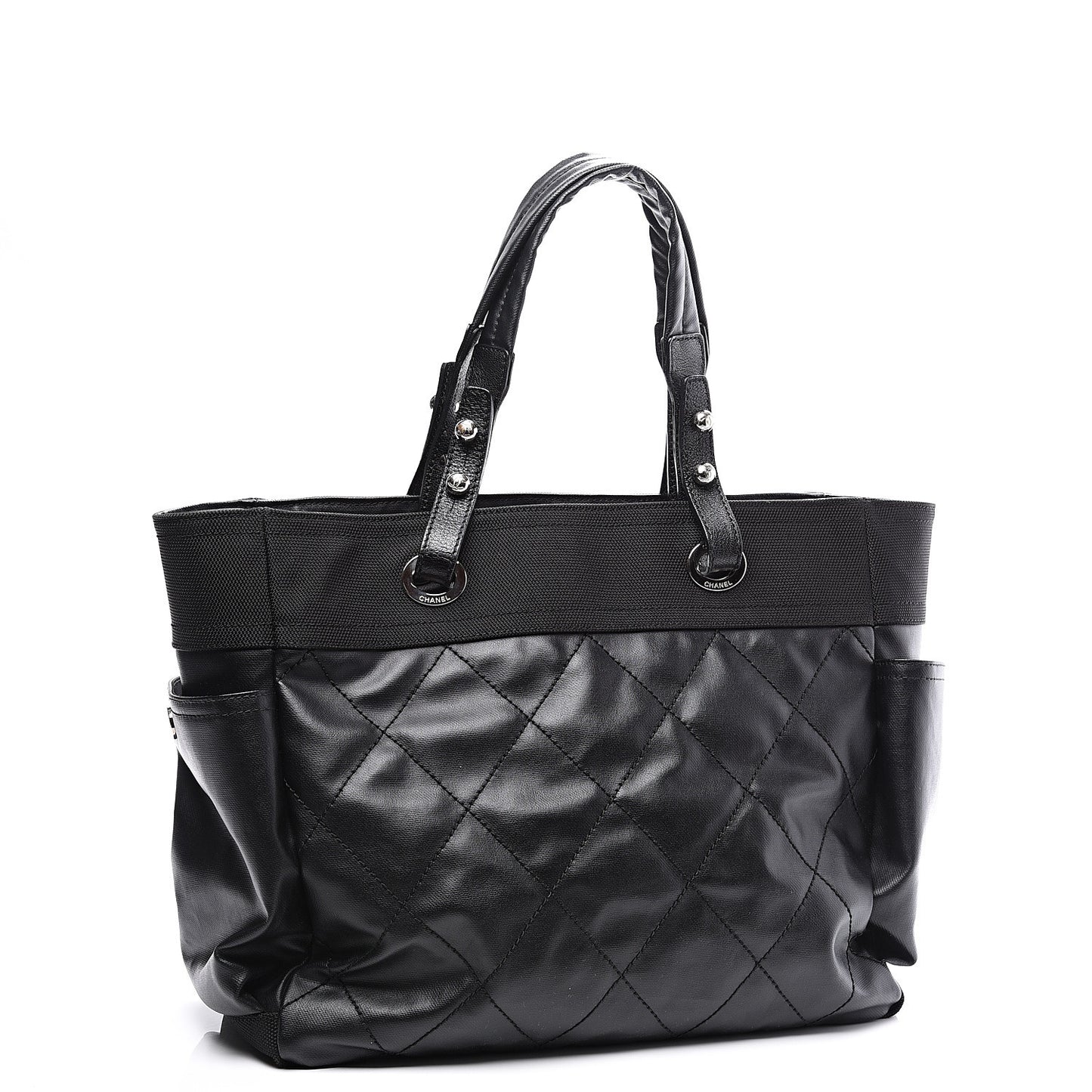Coated Canvas Quilted Large Paris Biarritz Tote Black