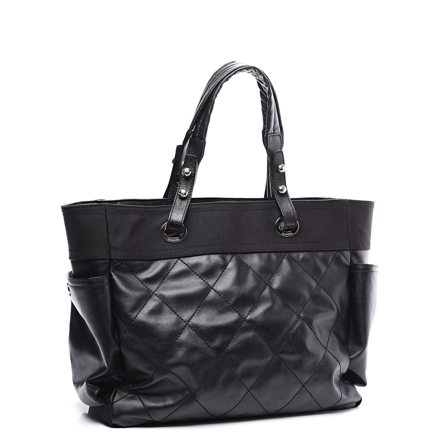 Chanel Coated Canvas Quilted Large Paris Biarritz Tote Black 2 of 9