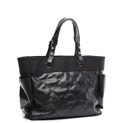Chanel Coated Canvas Quilted Large Paris Biarritz Tote Black 2 of 9