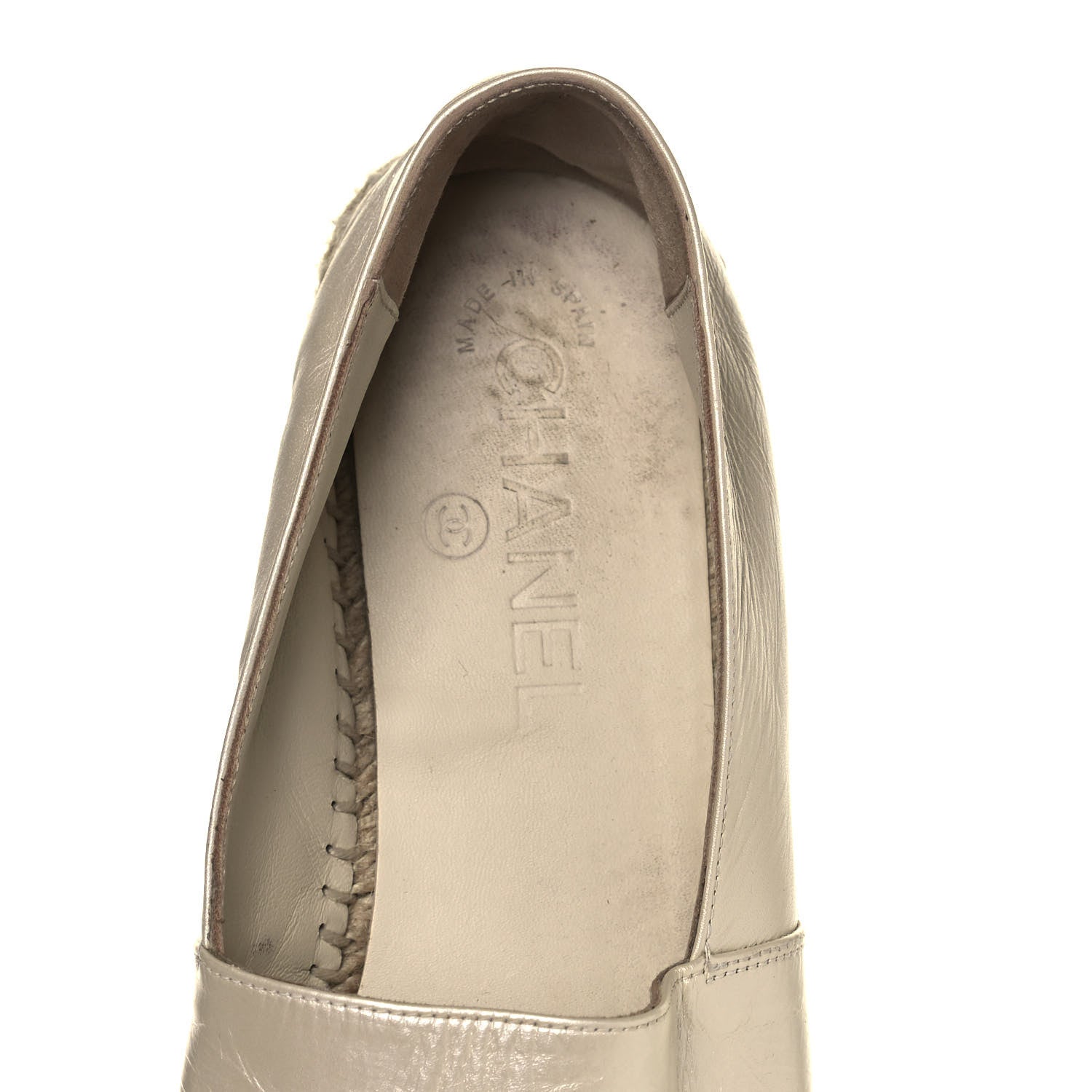 Chanel Metallic Calfskin Grosgrain CC Espadrilles 37 Ivory Black 8 of 10