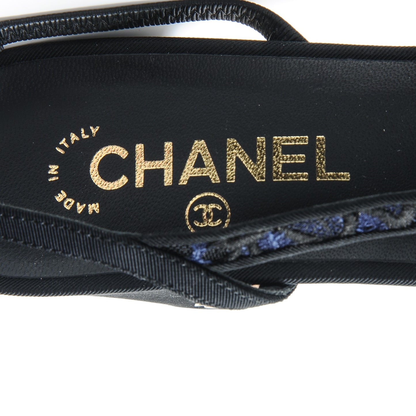 Lace Grosgrain Cap Toe CC Slingback Pumps 41 Navy Black