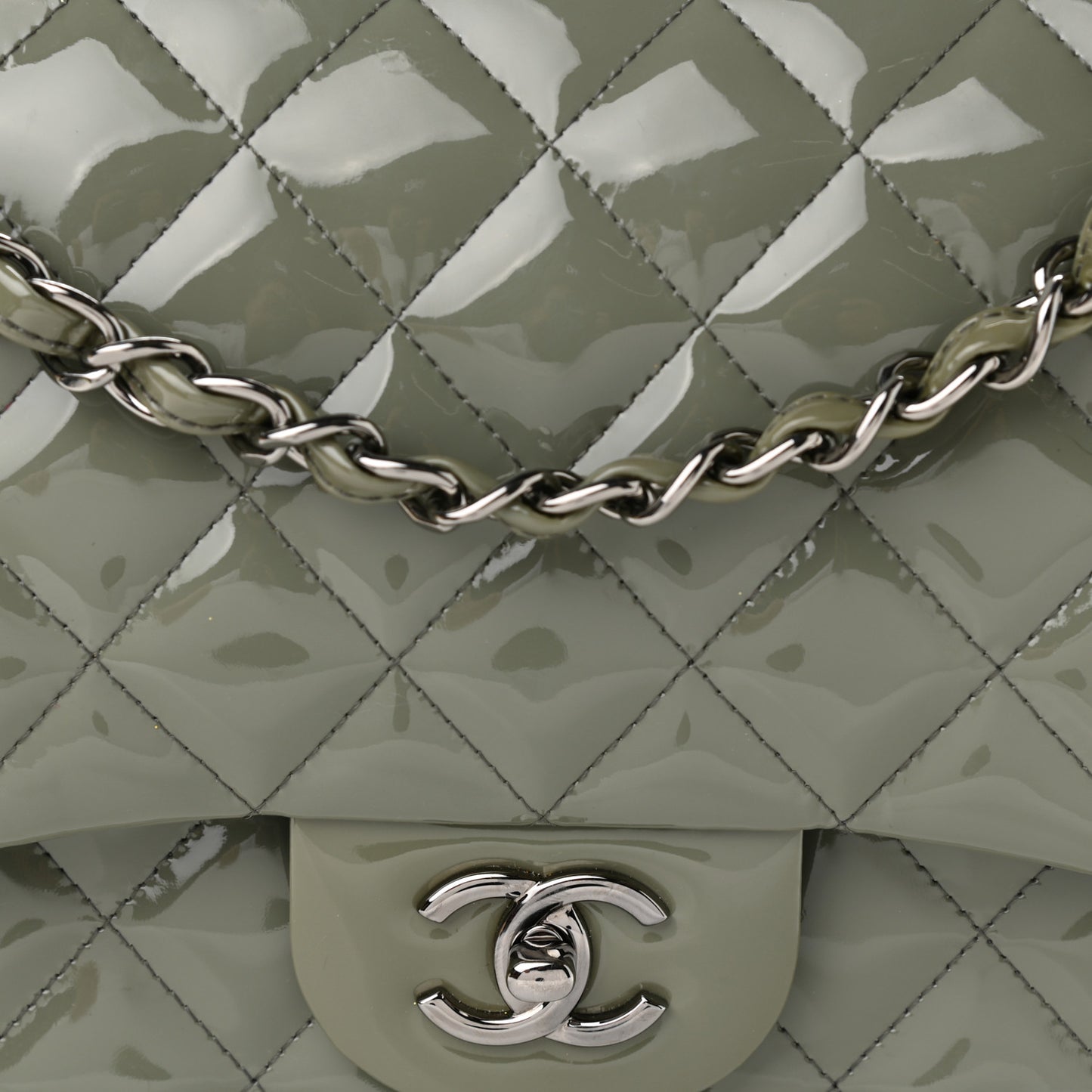Patent Quilted Jumbo Double Flap Light Green