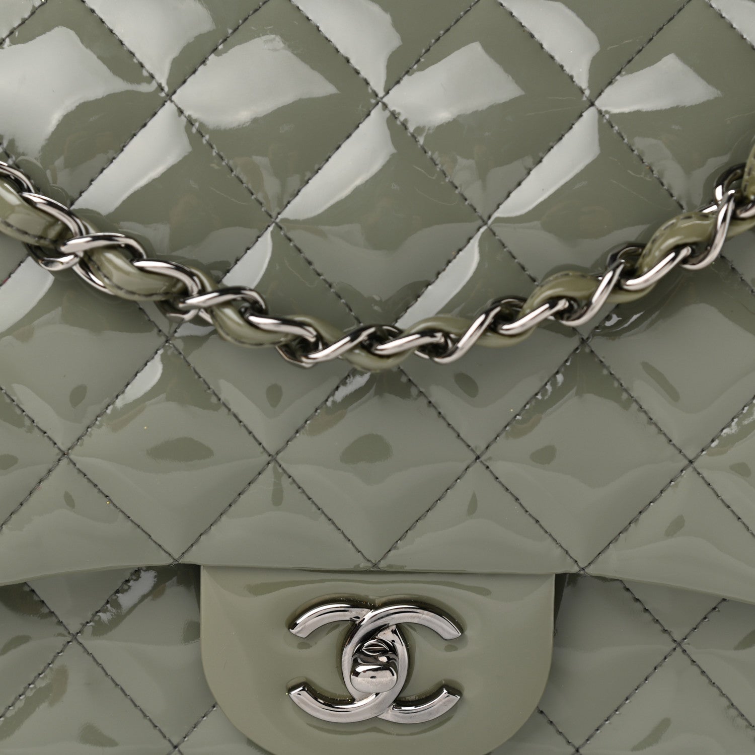 Chanel Patent Quilted Jumbo Double Flap Light Green 8 of 11