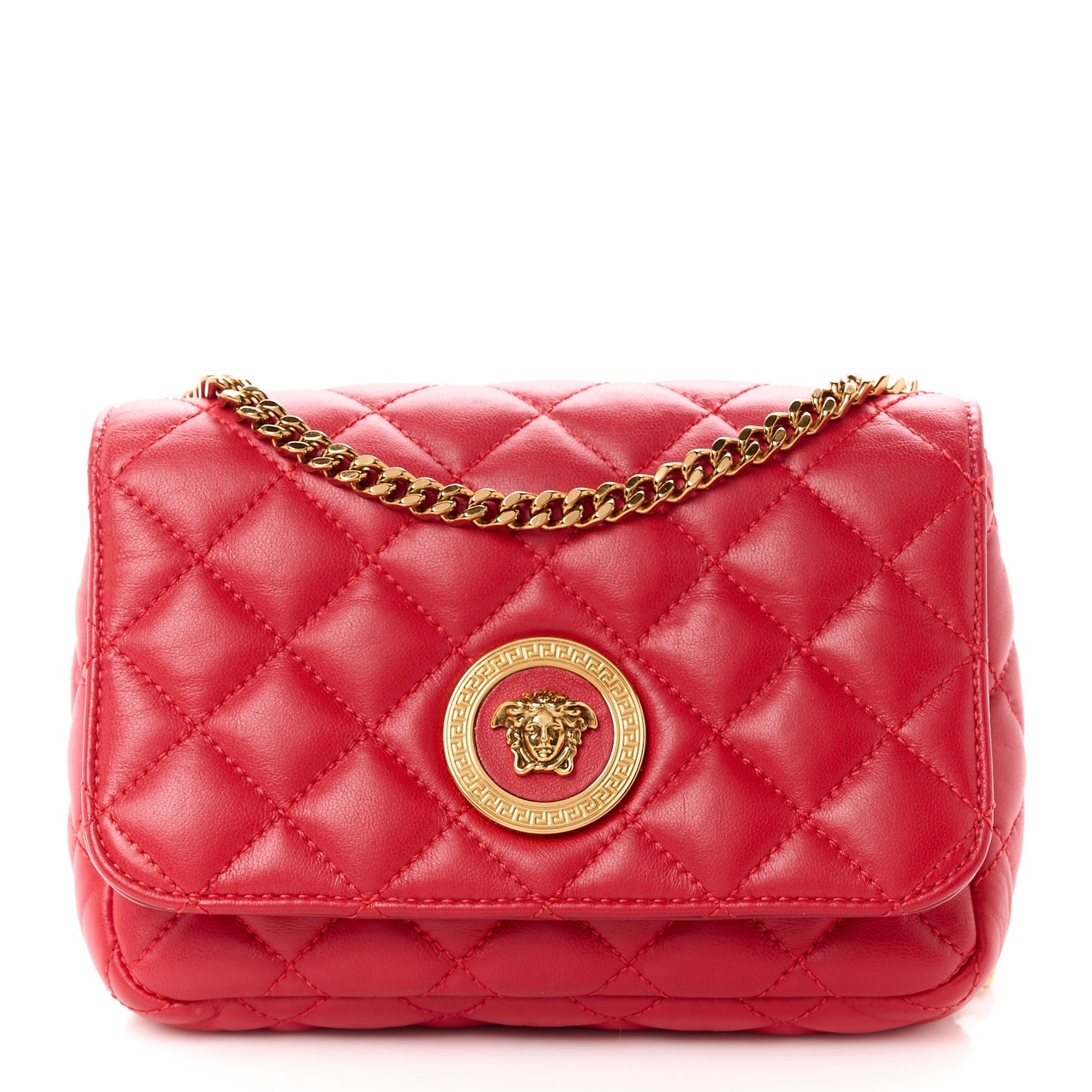 Nappa Quilted Small Medusa Chain Crossbody Red