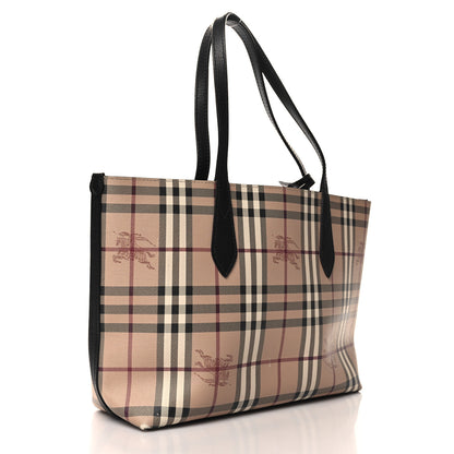 Burberry Grainy Calfskin Haymarket Check Small Reversible Tote Black 2 of 15