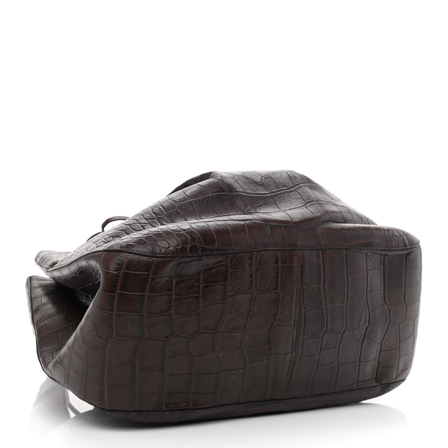 Alaia Calfskin Crocodile Embossed Bucket Bag Brown 4 of 10